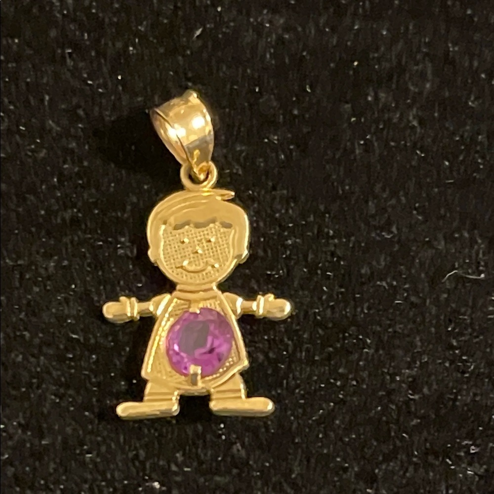 14k Solid Gold June Birthstone Boy Charm | Purple Cubic Zirconia |